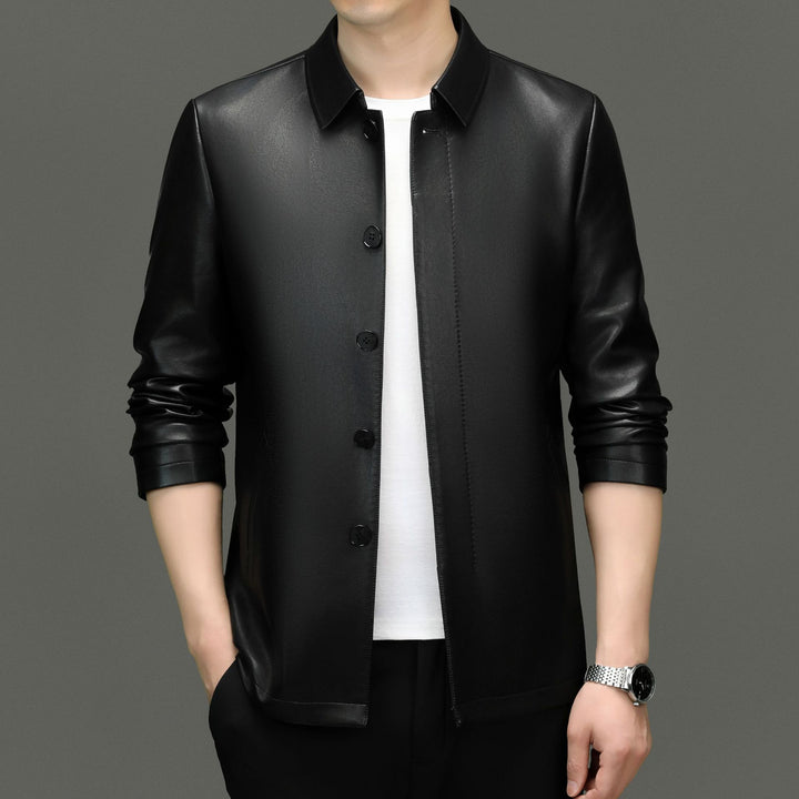 Herren Kunstlederjacke mit modernem Schnitt und eleganter Knopfleiste Drune
