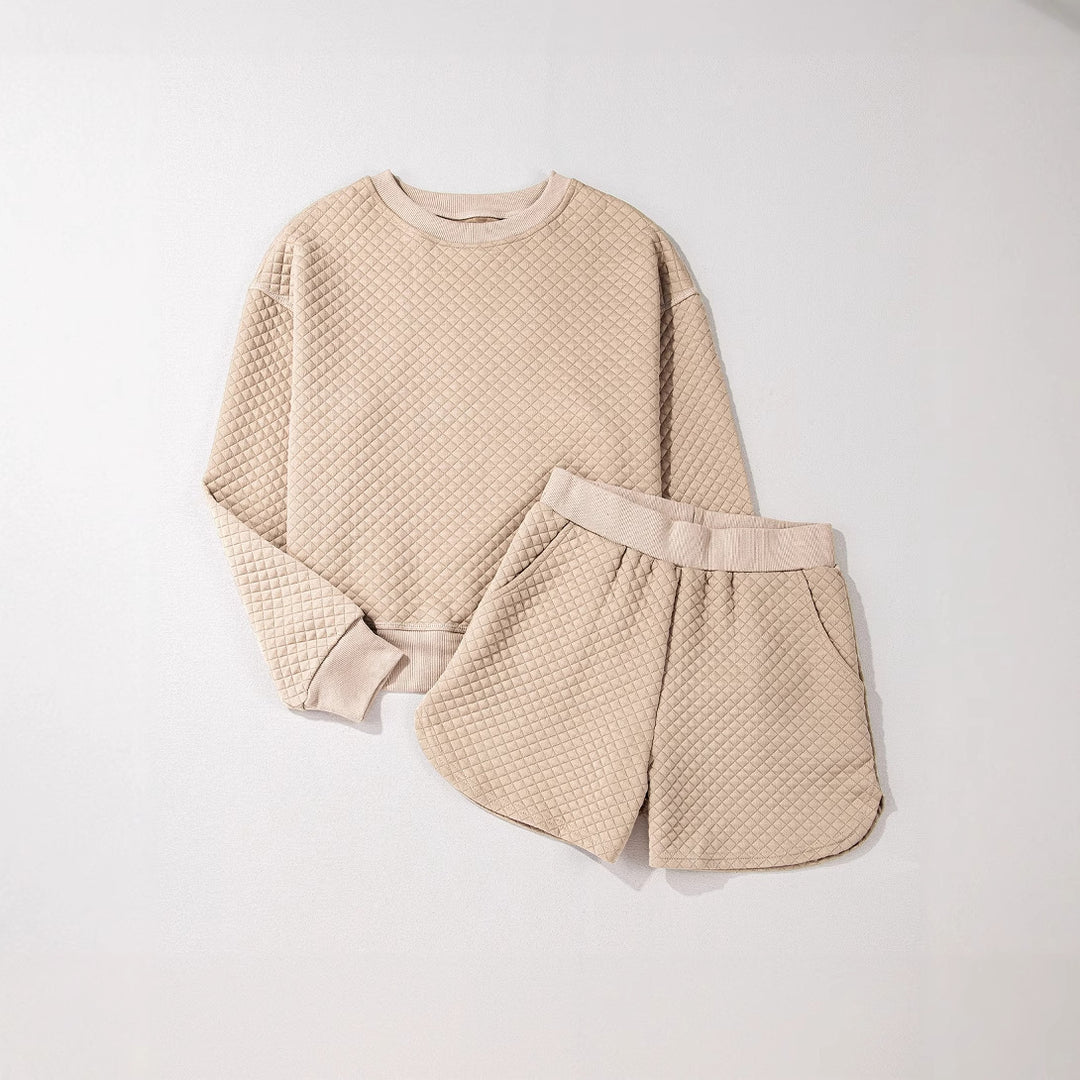 Damen Casual Lounge-Set mit strukturiertem Sweatshirt und Shorts Drune
