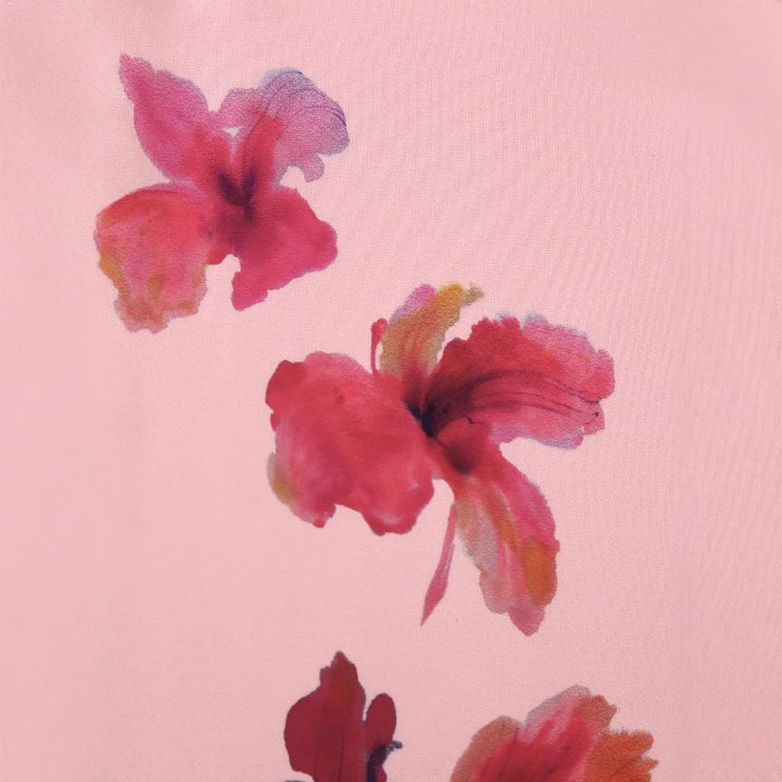 Damen nan seidige Satinbluse mit Hemdkragen, verdeckter Knopfleiste und floraler Seitenapplikation Drune