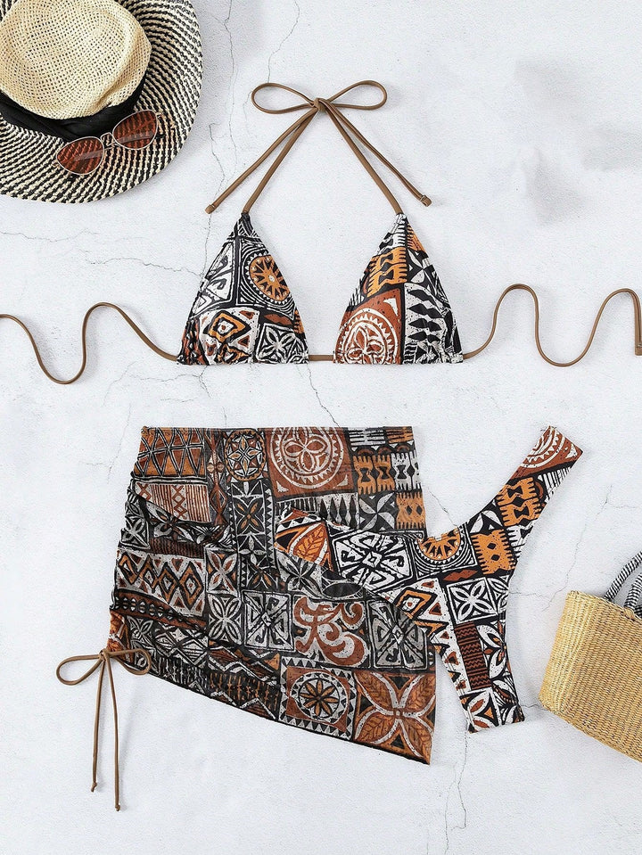 Damen Triangel-Bikini mit kontrastierenden Mustern Drune