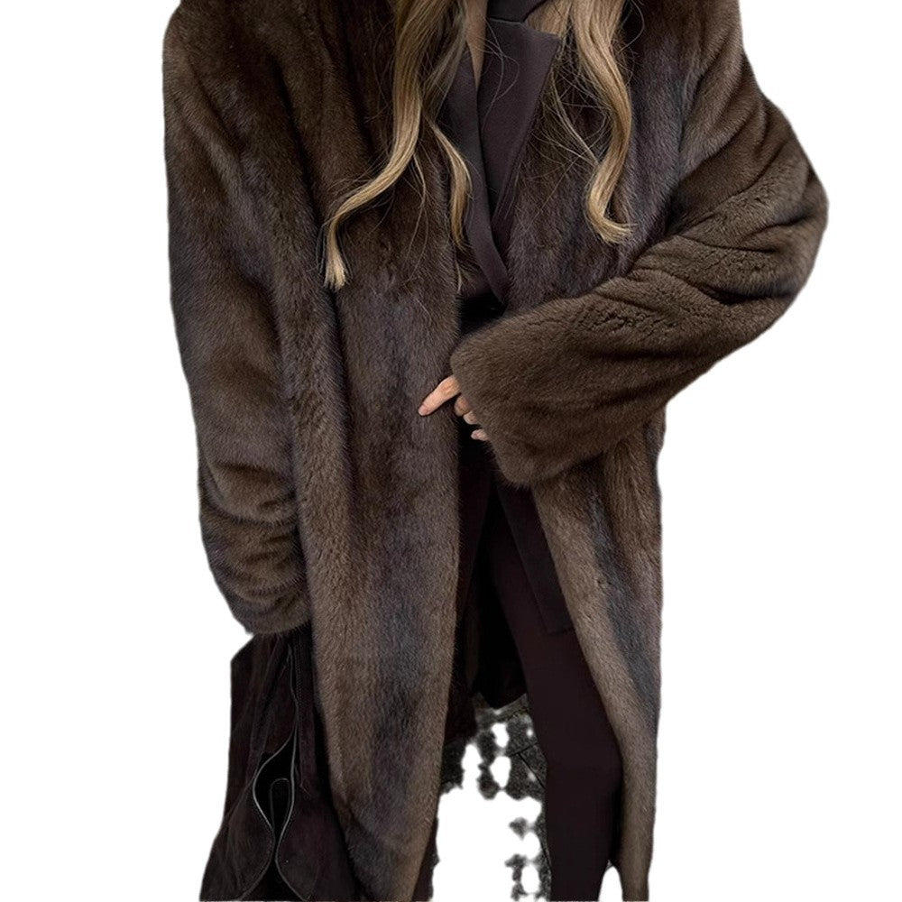 Damen Eleganter und flauschiger Langmantel aus Kunstfell Drune