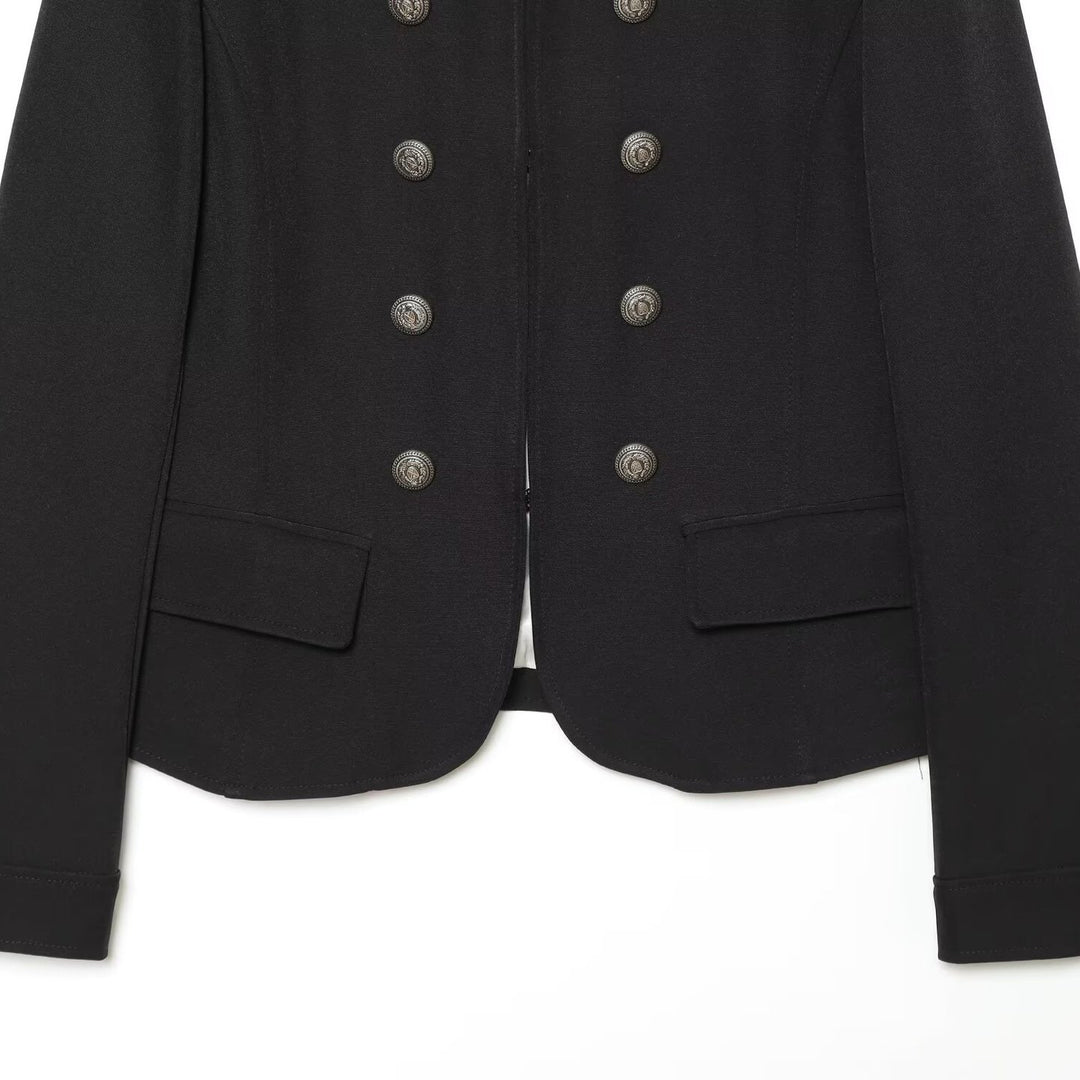 Damen Militärisch inspirierte Doppelreihige Kurzjacke mit Stehkragen und Epauletten Drune