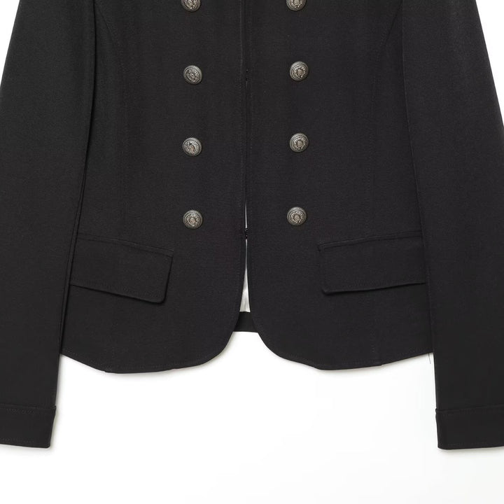 Damen Militärisch inspirierte Doppelreihige Kurzjacke mit Stehkragen und Epauletten Drune
