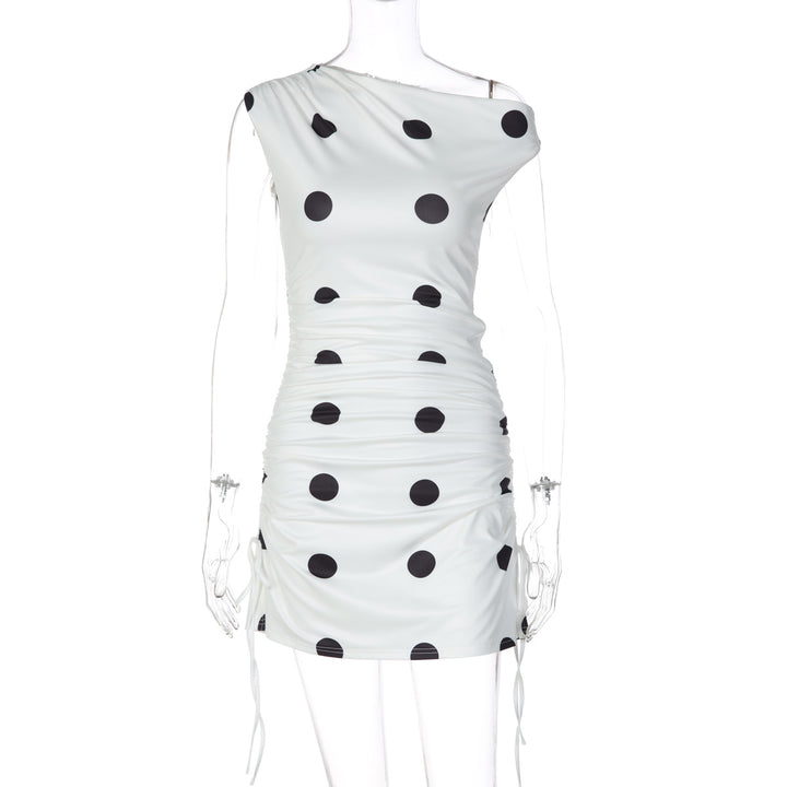 Damen verspieltes Wickelkleid mit asymmetrischem Träger und Punkten Drune