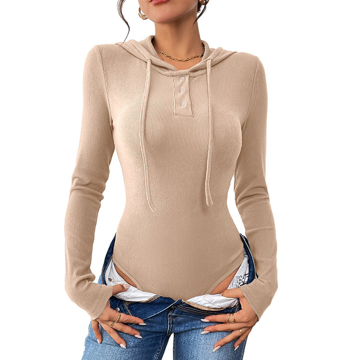 Damen Langarmshirt mit Kapuze und Rippstruktur Drune