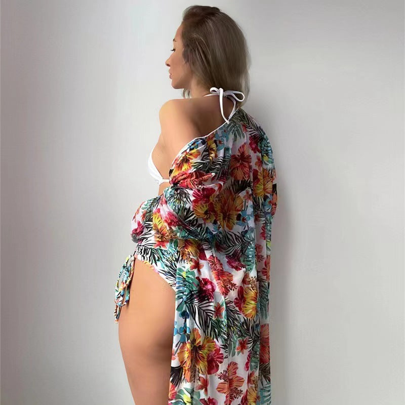 Damen Bikiniset mit hohem Bund und floralem Überwurf Drune