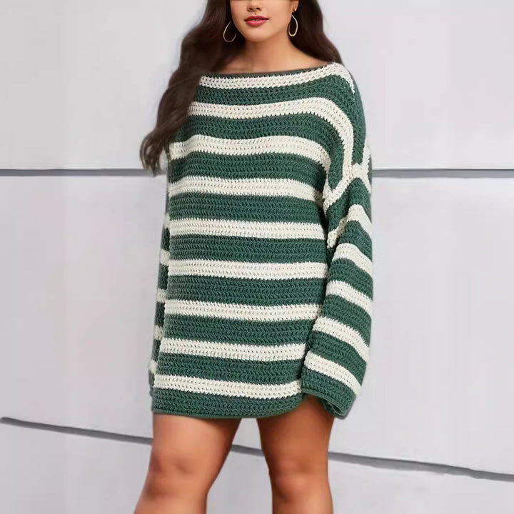Damen lässiger Grobstrickpullover mit modernem Streifenmuster Drune