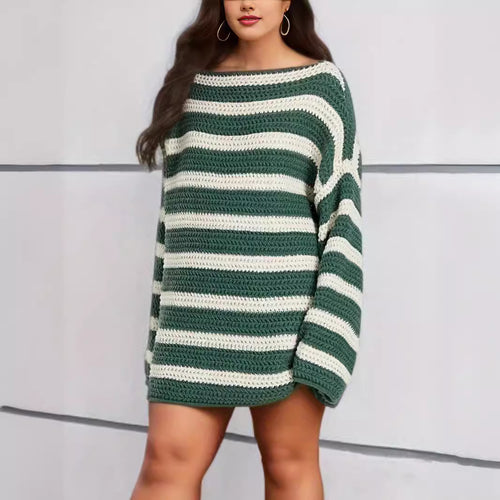 Damen lässiger Grobstrickpullover mit modernem Streifenmuster Drune