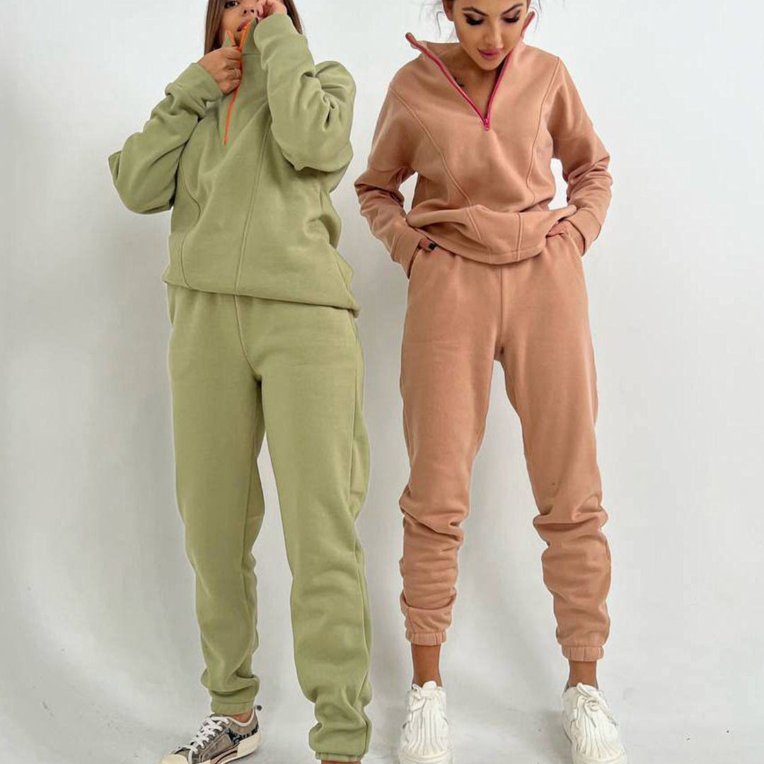 Damen sportlicher Zip-Hoodie und Jogginghose Set mit elastischem Bund und praktischen Taschen Drune