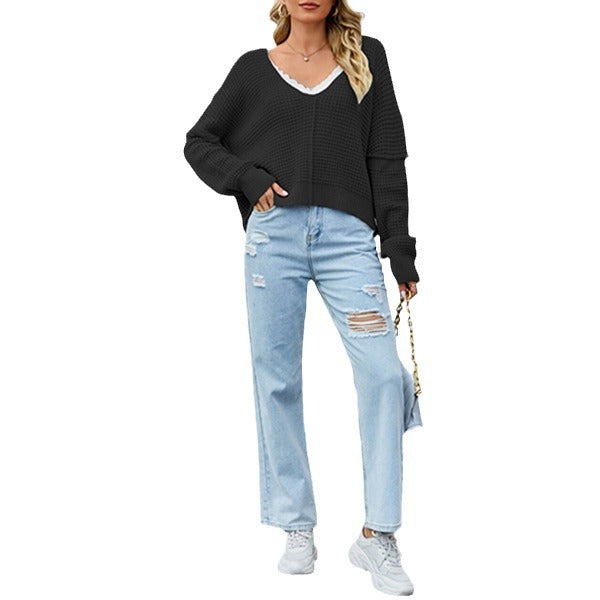 Damen lässiger Pullover im strukturierten Waffelmuster Drune