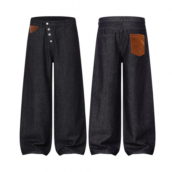 Damen Weite Ballon-Jeanshose mit hoher Taille, Knopfverschluss und gerafftem Saum Drune