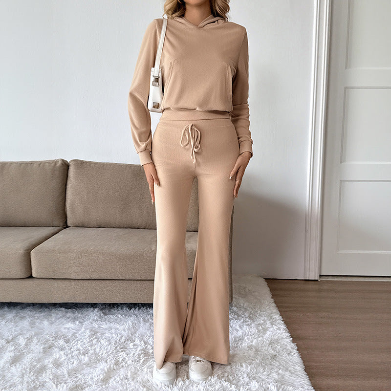 Damen Lässiger Hoodie und Flared Pants Set Drune