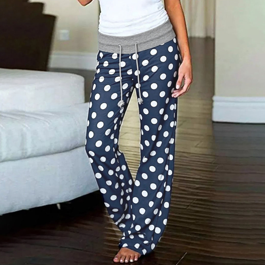 Damen nan ausgestellte Palazzo-Loungehose mit hohem Komfortbund, Kordelzug und gepunktetem Dessin Drune