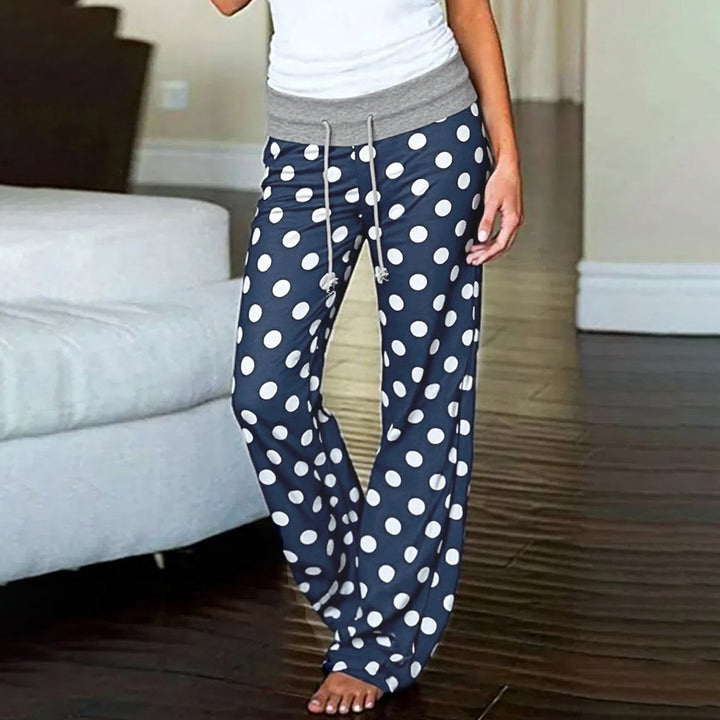 Damen nan ausgestellte Palazzo-Loungehose mit hohem Komfortbund, Kordelzug und gepunktetem Dessin Drune