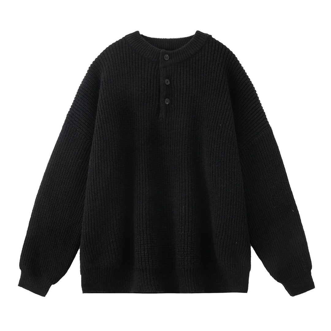 Damen Grobgestrickter Henley-Pullover mit geknöpfter Brustleiste und Boxy-Schnitt Drune