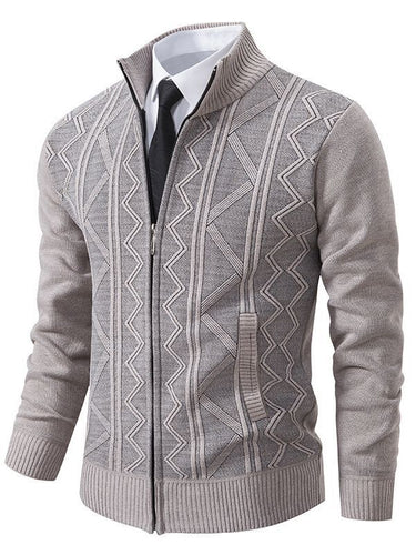 Herren modische Strickjacke mit strukturiertem Zopfdesign und hoher Stehkragen Drune