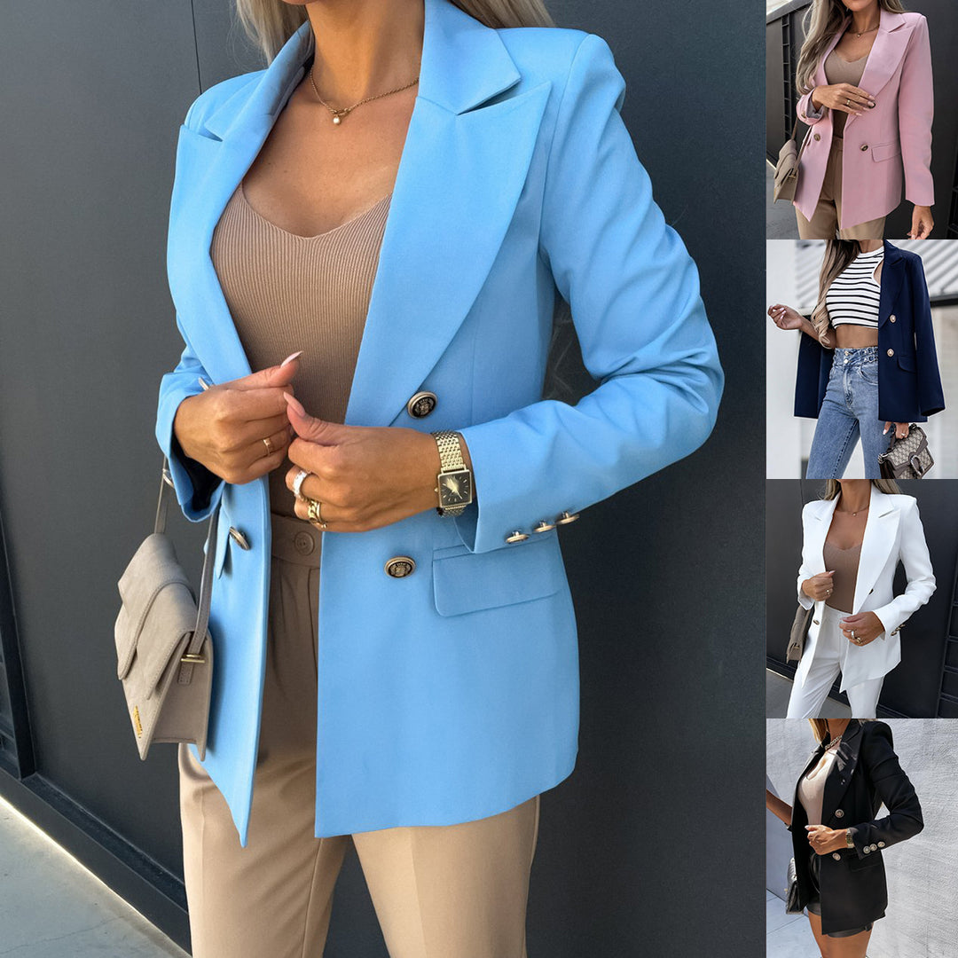 Damen elegante leichte Blazerjacke mit weiten Ärmeln und doppelter Knopfleiste Drune