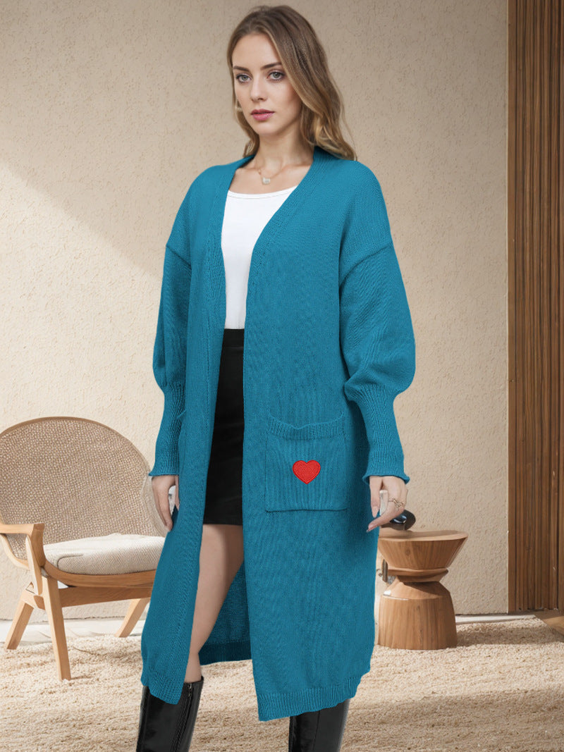 Damen Langarm-Strickjacke mit Herzen und offenen Taschen Drune