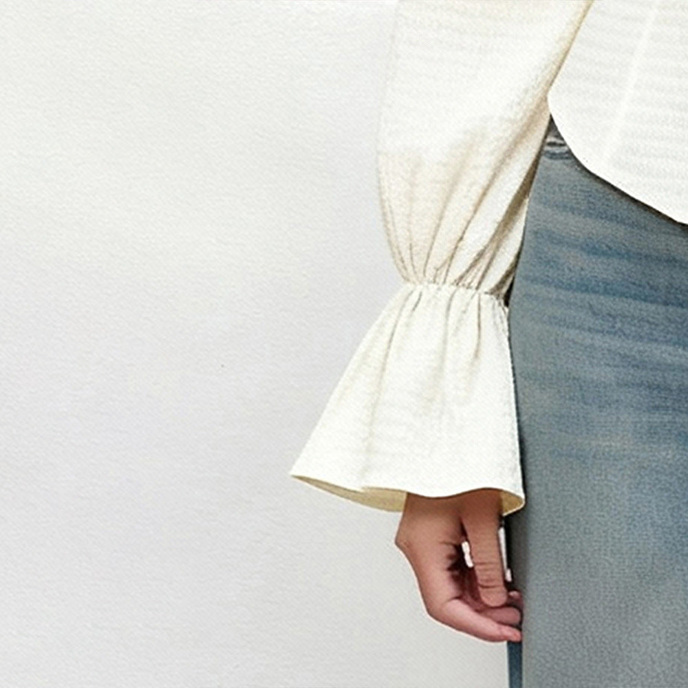 Damen Bluse mit ausgefallenen Volantärmeln und taillierter Silhouette Drune
