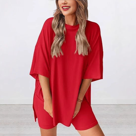 Damen Bequeme Oversized T-Shirt mit Seitenschlitzen Drune