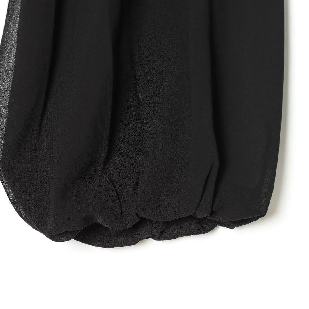 Damen Plissierte Bluse mit Stehkragen und Ballonärmeln Drune