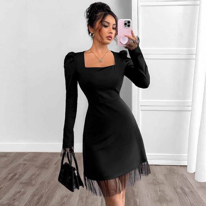 Damen Elegantes Kleid mit Puffärmeln und transparentem Saum Drune