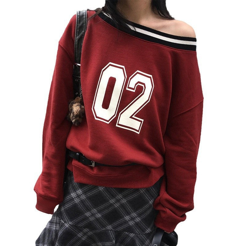Damen lässiger Oversized Pullover mit sportlichem Print Drune