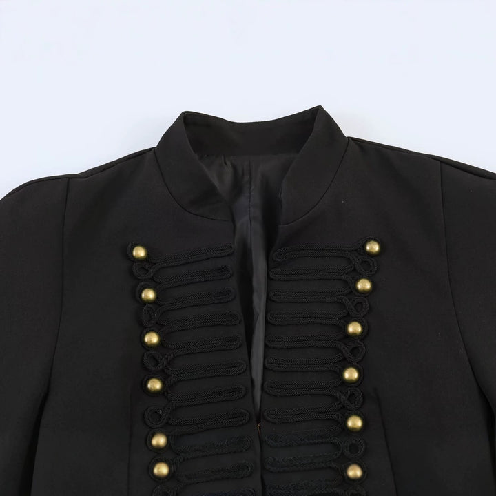 Damen Kurzgeschnittener militärinspirierter Blazer mit Stehkragen und Zierkordel-Front Drune