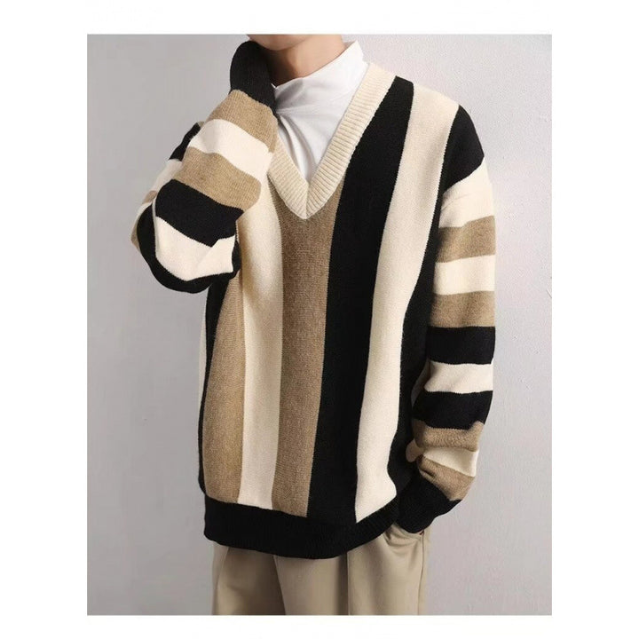Herren Modischer Grobstrickpullover mit V-Ausschnitt Drune