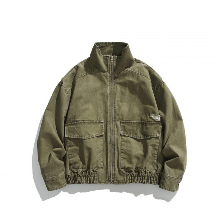 Unisex Boxy-Fieldjacke im Vintage-Canvas-Look mit Stehkragen, Pattentaschen und elastischem Saum Drune