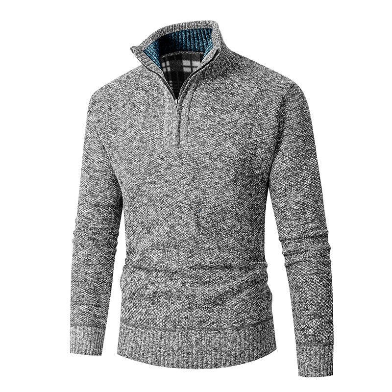 Herren kuscheliger Strickpullover mit halbem Reißverschluss Drune