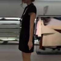 Damen elegantes Minikleid mit Hemdkragen und transparentem Einschnitt Drune