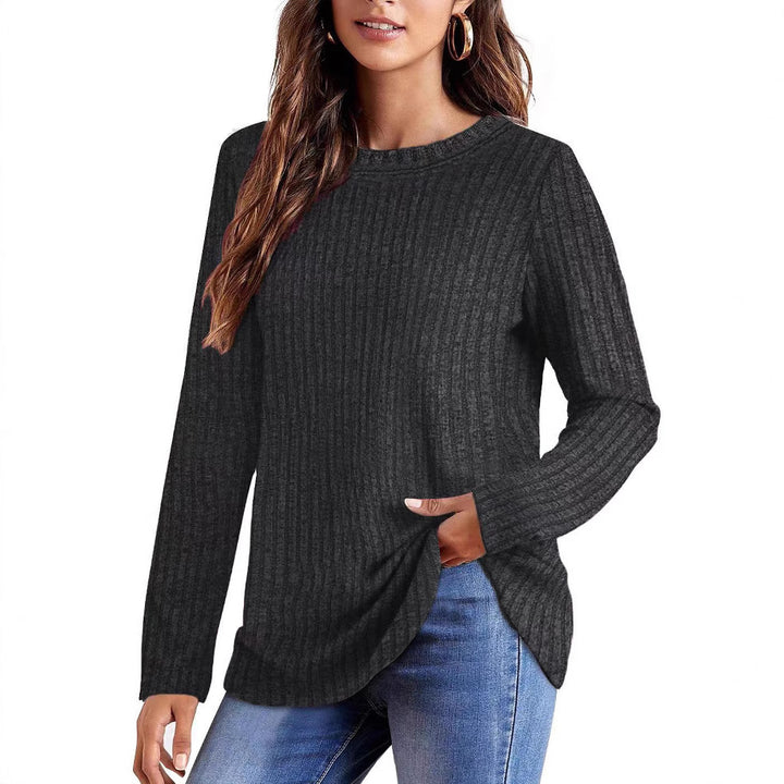 Damen Geripptes Feinstrick-Longsleeve mit Rundhalsausschnitt und asymmetrischem Saum Drune