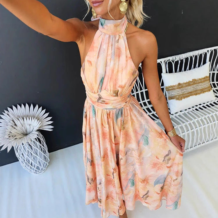 Damen Maxikleid mit eleganter Hochkragenverarbeitung und fließendem Schnitt Drune