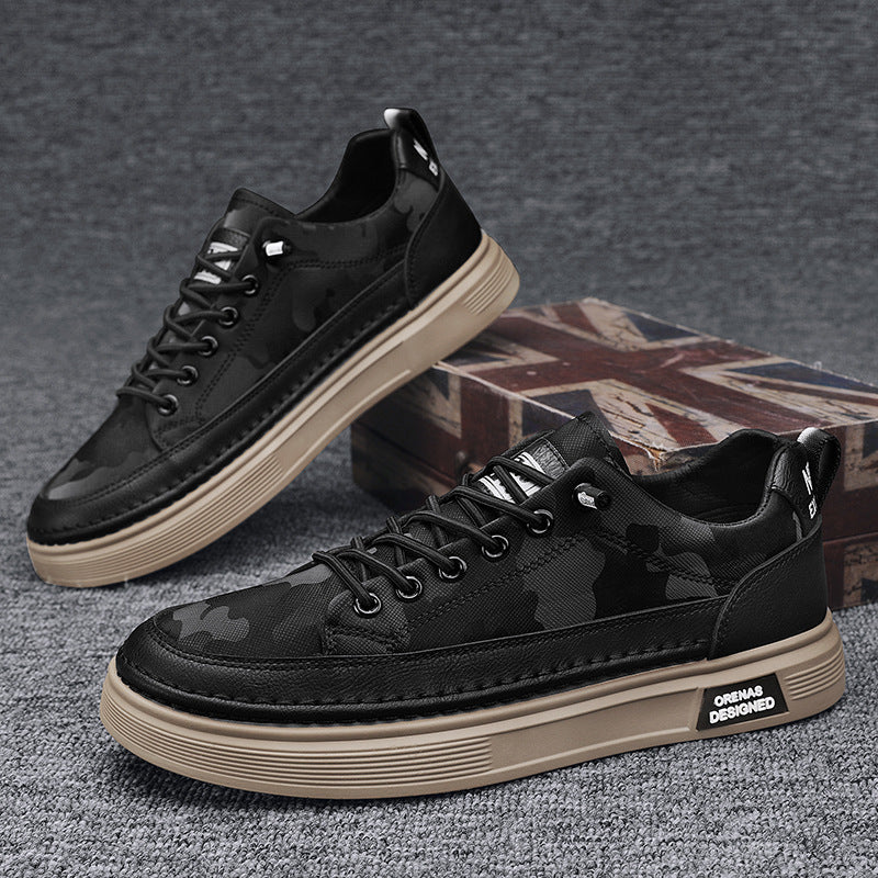 Herren Lederoptik-City-Sneaker mit gepolstertem Fersenkragen und langlebiger Plateau-Gummisohle Drune