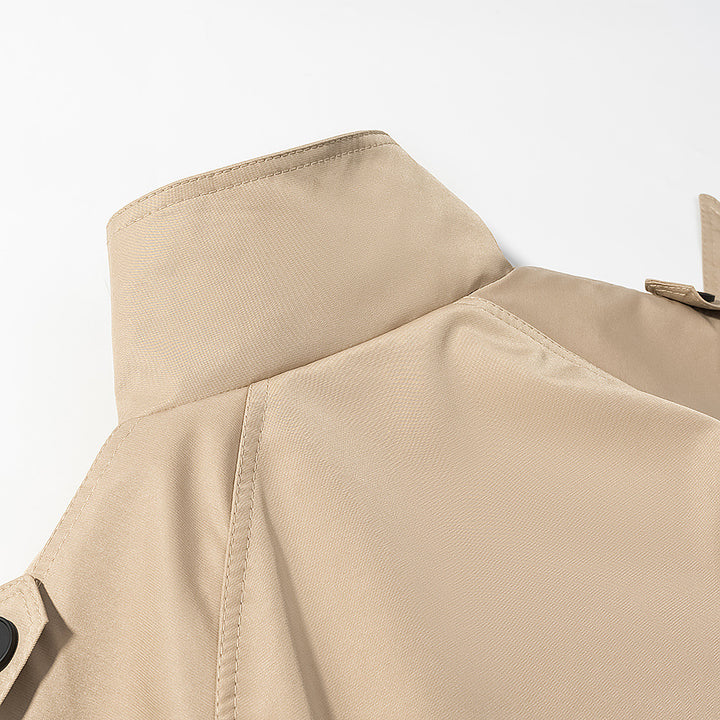 Damen Kurz-Trenchjacke im Cropped-Schnitt mit Funnelkragen und Bindegürtel Drune