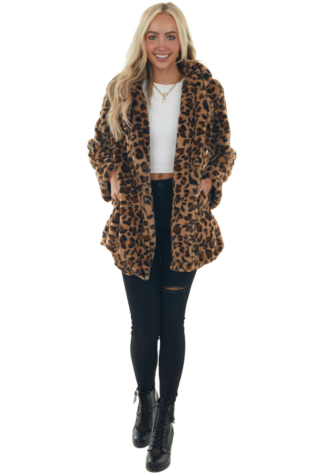 Damen Modische Kuscheljacke im Leopardenmuster Drune