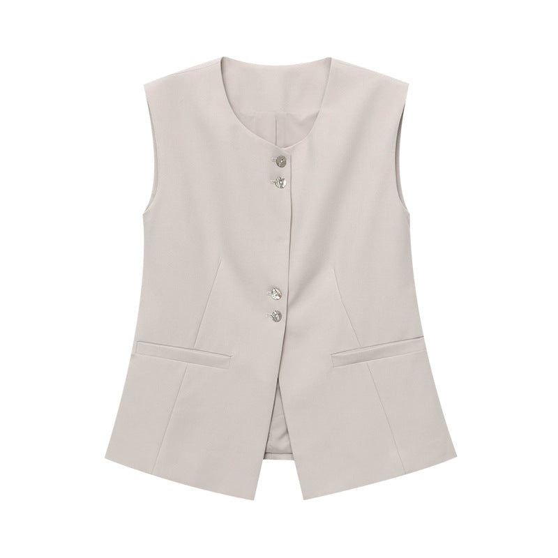 Damen elegante Weste mit Knopfdetails und praktischen Taschen Drune