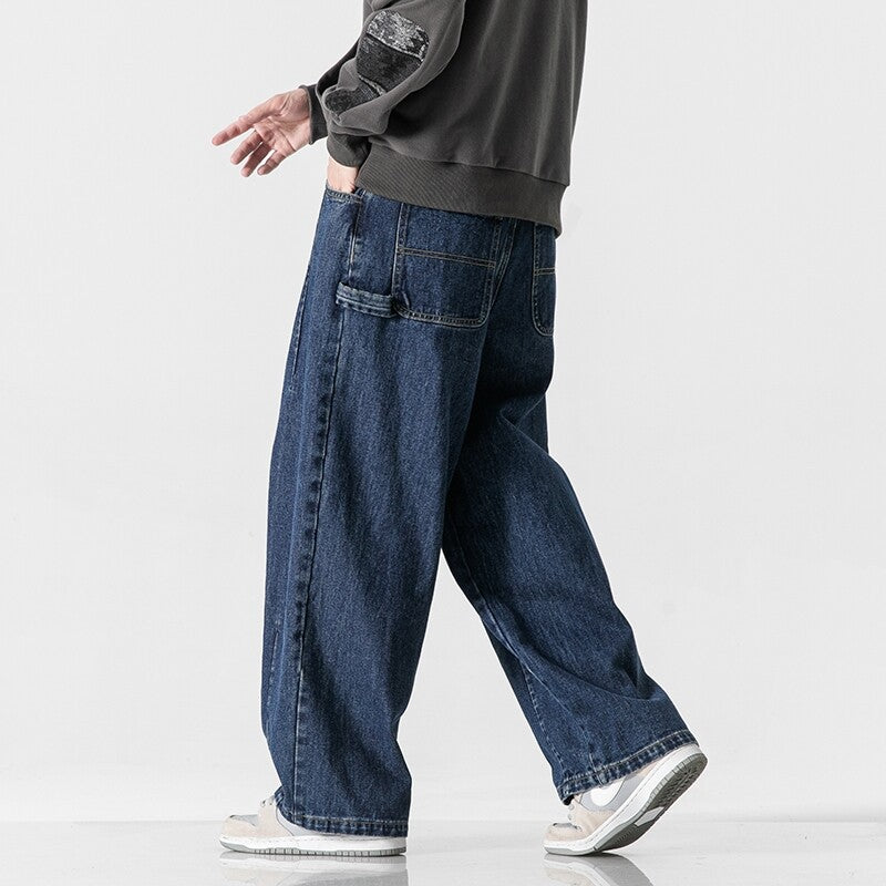 Herren Extraweite Baggy-Jeans im Vintage-Wash mit Tunnelzug und elastischem Saum Drune