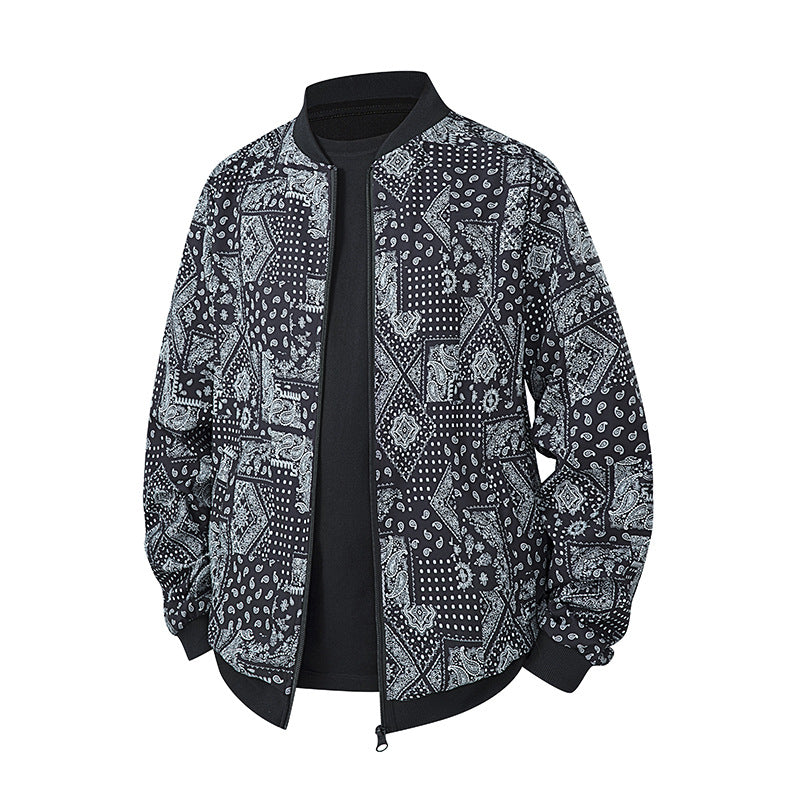 Herren Bomberjacke im Ethno-Print mit leichter Wattierung und geripptem Saum Drune