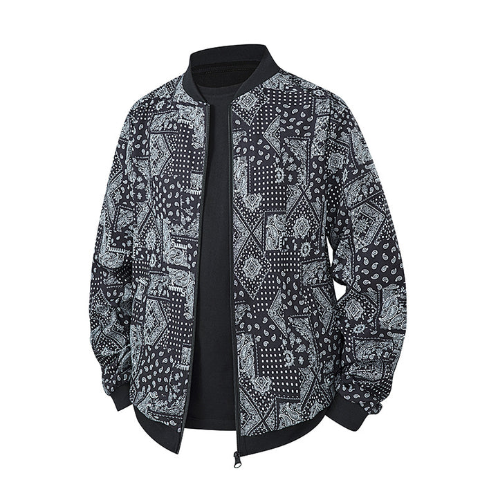 Herren Bomberjacke im Ethno-Print mit leichter Wattierung und geripptem Saum Drune