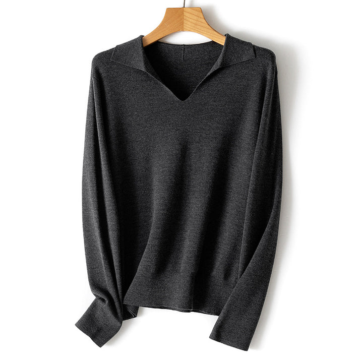 Damen Feinstrickpullover mit V-Ausschnitt und Hemdkragen Drune