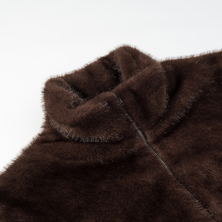 Damen Oversize Teddy-Fleece-Pullover mit halbem Reißverschluss und großer Klappentasche Drune