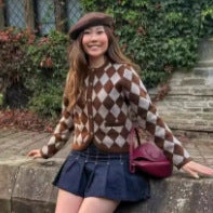 Damen Kardigan mit elegantem Rautenmuster und Herzknöpfen Drune
