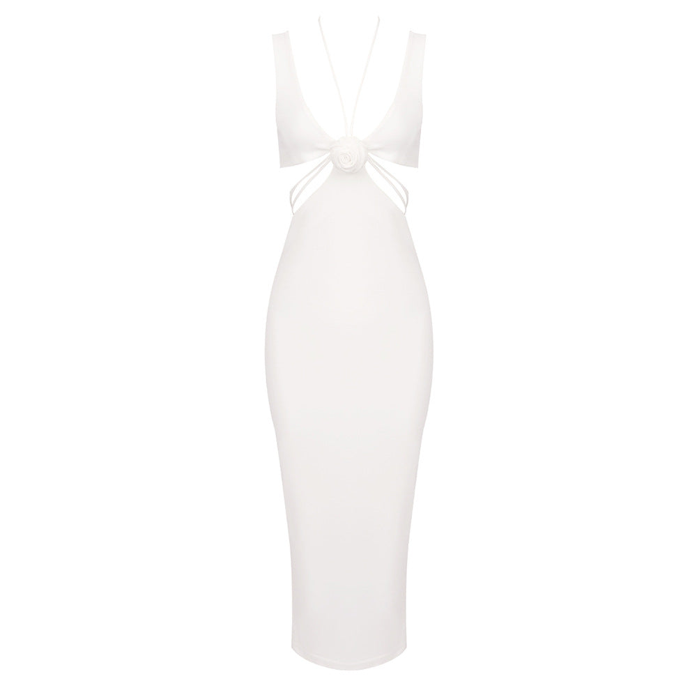 Damen figurbetontes Maxikleid mit verspieltem Design und raffinierten Trägerdetails Drune