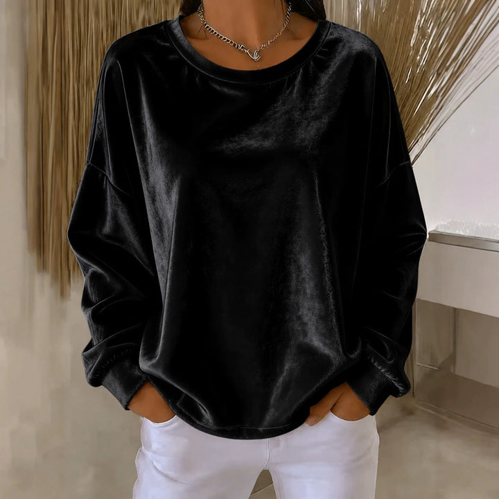 Damen Samt-Oversize-Sweatshirt mit Rundhalsausschnitt und eingesetzter Schulter Drune