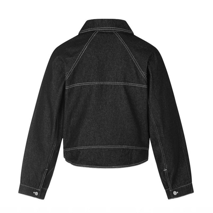 Damen Cropped Denim-Jacke im Western‑Look mit Kontrastnähten und Metall-Druckknöpfen Drune