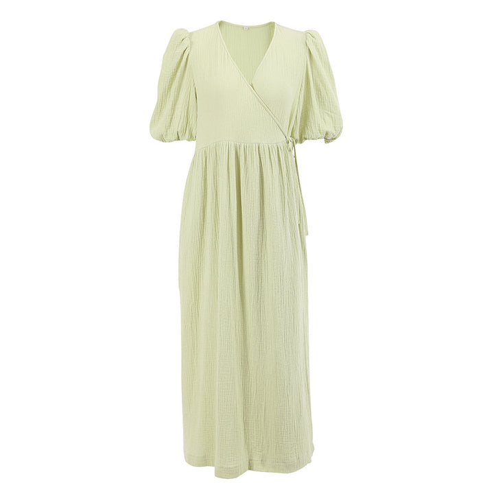 Damen Wickelkleid mit voluminösen Ärmeln und elegantem V-Ausschnitt Drune