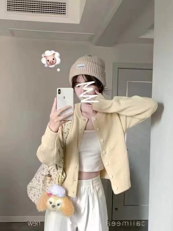 Damen weiche Strickjacke mit feinen Knöpfen und modernem Schnitt Drune