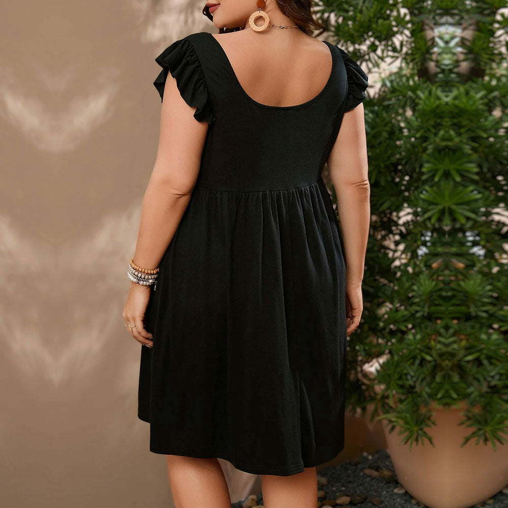 Damen Freizeit Kleid mit voluminösen Rüschenärmeln und Knopfdetails Drune